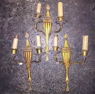 * Three Cast Metal Two Light Sconces Length 16 3/4 inches.