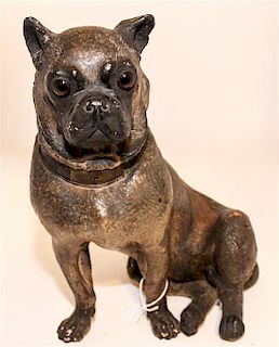 A Continental Terra Cotta Figure of a Pug Height 14 inches.