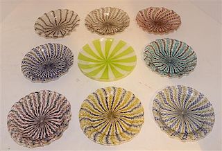 A Set of Eight Venetian Glass Dishes Diameter 7 inches.