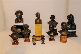 A Collection of Bronze Busts Height of tallest 8 1/2 inches.