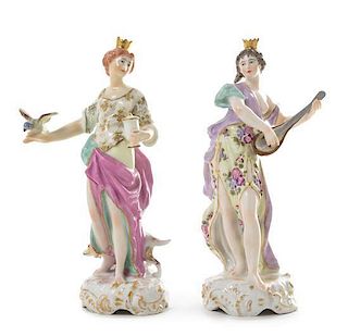 A Pair of Continental Porcelain Figures Height 7 inches.
