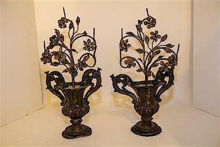 A Pair of Victorian Pressed Metal Table Pricket Sticks Height 18 1/2 inches.
