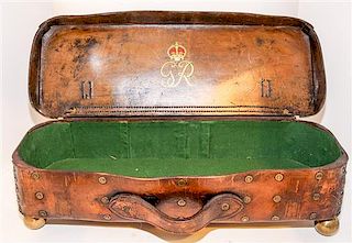An Edwardian Leather Travel or Gun Case Height 7 x width 28 x depth 10 inches.