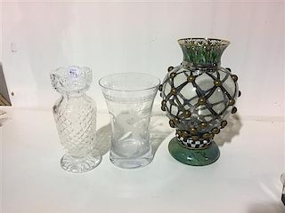 A Group of Three Glass Vases. Height of tallest 11 inches.