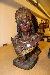 A Plaster Bust of a Native American Chieftain. Height 20 inches.