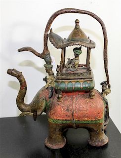 A Polychrome Elephant Water Pot Height 16 3/4 inches.