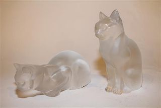 Two Lalique Molded and Frosted Glass Figures Height of taller 8 1/4 inches.