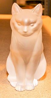 * A Lalique Molded and Frosted Glass Cat. Height 8 1/8 inches.
