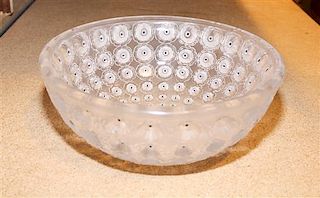 A Lalique Frosted Glass Nemours Bowl. Diameter 10 inches.