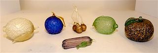 Six Venetian Glass Models of Various Fruits Height of cherries 4 1/2 inches.