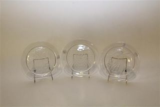 * Three Lalique Glass Collector's Plates. Diameter 8 1/4 inches.