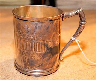 An American Silver Mug, Whiting Mfg. Co., New York, NY, the body with geometric, foliate and vine engraving centered by a vac