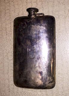 An American Silver Hip Flask, possibly James E. Blake Co., Attleboro, MA, with engraved monogram DWW.