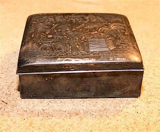 A Continental Silver Box, , the lid with engraved decoration of the story of Abraham sacrificing Issac.