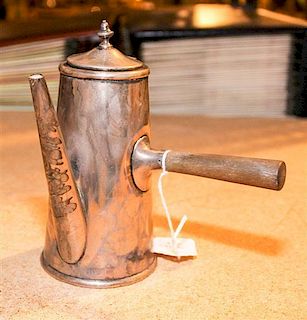 An American Silver Chocolate Pot, Richard Dimes Co., South Boston, MA, having an urn finial surmounting a tapering cylindrica