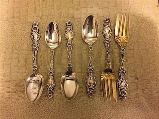 * A Group of American Silver Flatware, Whiting Mfg. Co., New York, NY, Lily pattern, comprising: 12 dessert forks 22 teaspoon