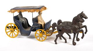Vintage Cast Iron Stanley Horse and Carriage Toy