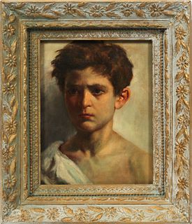 PORTRAIT OF A YOUNG BOY, OIL PAINTING ON BOARD, H 14" W 11" 