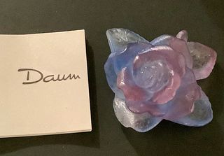 Signed Daum France Mini Violet and Blue Glass Rose + box