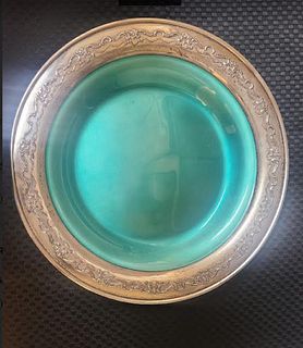 Sterling Silver Dish / Bowl Towle Blue & Green enamel Sandwhich Plate
