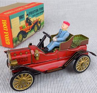 LINEMAR tin Friction VEHICLE WITH DRIVER AND BOX 1907 JAPAN