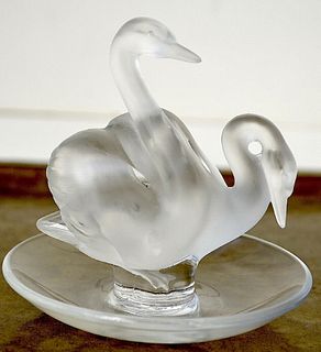 LALIQUE Signed Crystal DEUX CYGNES 2 Swans Art Glass
