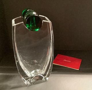 SIGNED BACCARAT  OCEANIE  TALL VASE with emerald green 