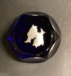 Signed Baccarat Cobalt blue  paperweight