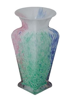 Murano Glass Square Vase, 20th c., with an everted circular neck over a tapered square body to a square base, the underside with a foil label, H.- 13 