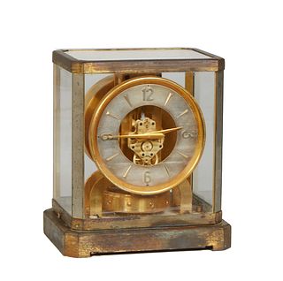 Brass and Glass Jaeger LeCoultre Atmos Mantel Clock, 1949-1959, Ser. # 53677, H.- 9 1/4 in., W.- 8 1/4 in., D.- 5 3/8 in.