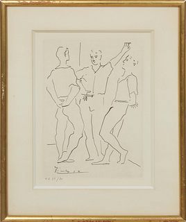 After Pablo Picasso (Spain, 1881-1973), "The Three Dancers (Les Trois Danseurs)," c. 1925, lithograph, signed in print, "HC 22/30" written in pencil l