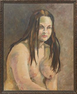 Margaret Henriques Jahncke (Louisiana, 1910-1981), "Study of a Nude Woman," 20th c., oil on canvas, signed "Jahncke" en verso, presented in a wood fra