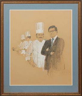 Bernard (Bernie) Fuchs (Connecticut/Illinois, 1932-2009), "Chef's Sketch," 1976, charcoal and pastel on paper, signed and dated in pencil lower right,