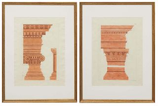 James Newton (British, c. 1748-1804), Pair of Architectural Etchings, both signed in plate on bottom right, both presented in matching white mat and g