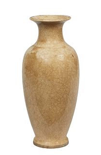 Large Chinese Earthenware Baluster Tan Vase, 20th c., with an everted rim with a craquelure finish, the underside with a relief four character mark, H