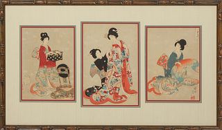 Yoshu (Hashimoto) Chikanobu (Japanese, 1838–1912), "Chiyoda Castle (Album of Women)," c. 1895, triptych of woodblock prints, ink and color on paper, w