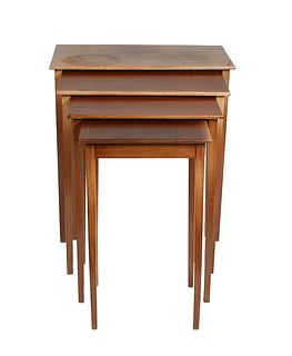 English Inlaid Mahogany Nest of Four Tables, 20th c., the rectangular top on inlaid tapered square legs, H.- 28 1/2 in., W.- 27 1/4 in., D.- 18 in.