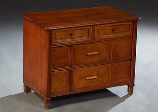 Diminutive English Carved Mahogany Low Sidelock Chest, late 19th c., the ogee edge rounded corner top over two frieze drawers above two deep drawers, 
