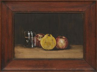 F.M. Norfolk, "Still Life of Fruit," 1908, pastel on paper, signed and dated lower left, presented in wood frame, H.- 9 5/8 in., W.- 14 1/2 in., Frame