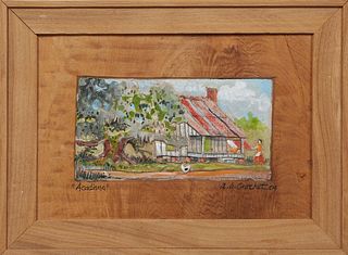 A.B. Crochet (Louisiana), "Acadiana," 2004, oil on carved wood, signed and dated lower right, titled lower left, presented in a wood frame, H.- 6 in.,