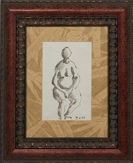 Xavier de Callatay (Belgian/New Orleans, 1932-1999), "Nude Sketch," 1959, ink and watercolor on paper, signed "XC" and dated lower right, presented in