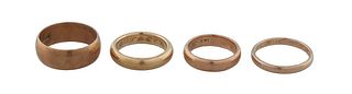 Group of Four 14K Yellow Gold Wedding Bands, two examples are size 8 1/2, one is size 6 1/2, and one size 6, Total Wt.- .8 Troy Oz. (4 Pcs.)
