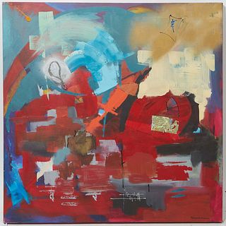 Gabe Hausmann (New Orleans), "Abstract," c. 1992, oil on canvas, signed lower right, dated on stretcher en verso, unframed, H.- 35 3/4 in., W.- 36 in.