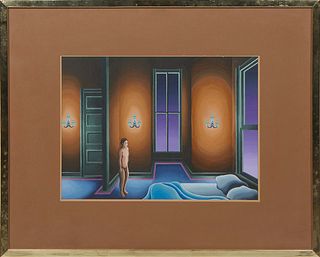 Michael Murphy (Louisiana, 1941-1986), "Sleepwalker," 1973, oil on paperboard, signed and dated bottom right, with a "Joseph's in the French Quarter" 