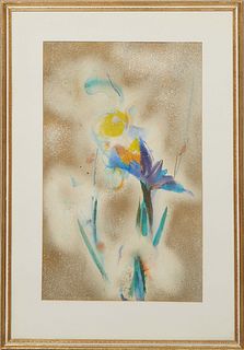 Karl Wolfe (Mississippi, 1904-1985), "Abstract Birds of Paradise," 20th c., mixed media on paper, signed in pencil lower left, presented in a white ma