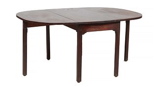English Chippendale Style Carved Mahogany Demilune Dining Table, 20th c., the rounded drop leaves over a wide skirt, on square legs, H.- 28 3/4 in., C