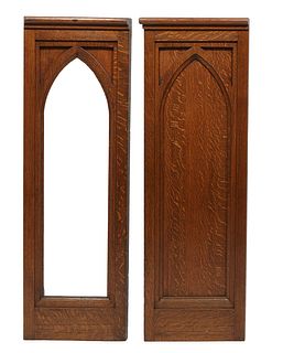 Pair of Gothic Carved Oak Panels, one missing the interior panel, 19th c., H.- 58 1/4 in., W.- 19 in., D.- 1 1/4 in. Provenance: from the Estate of Dr