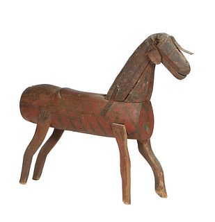 Child's Woodland Iron Riding Horse Toy, 19th c., with traces of original paint, H.- 30 in., W.- 36 in., D.- 9 in.