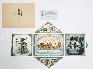 Mardi Gras- Phunny Phorty Phellows Invitation, Envelope, and Admit Card, 1883, presented in two rigid plastic sheets, Invitation- H.- 11 1/2 in., W.- 