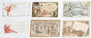 Mardi Gras- Group of Six New York Ball Invitations, 1882, 1905, 1895, 1882, 1881, and 1884, presented in plastic sleeves. (6 Pcs.)